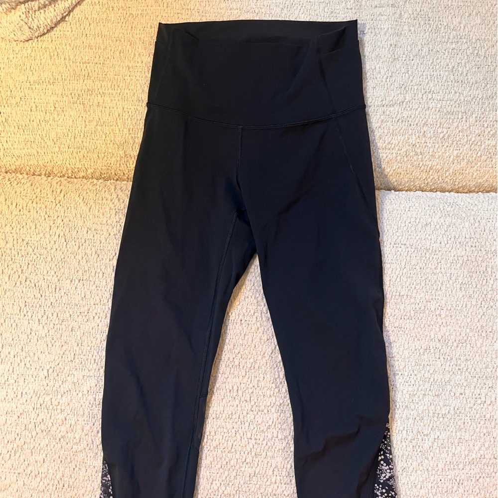 Black Leggings with Patterned Trim